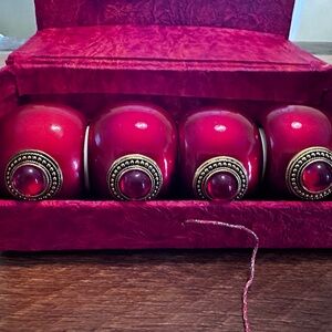 Set of 4 Deep Red Napkin Holder with Faux Ruby Accent, New in Decorative Box